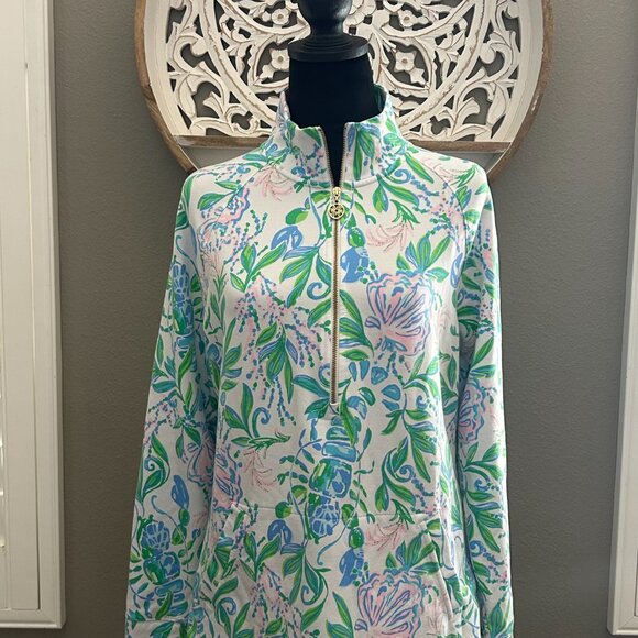 Lilly Pulitzer Tops - Lilly Pulitzer Skipper Popover Just a Pinch UPF 50+ Size M Floral Green Pink